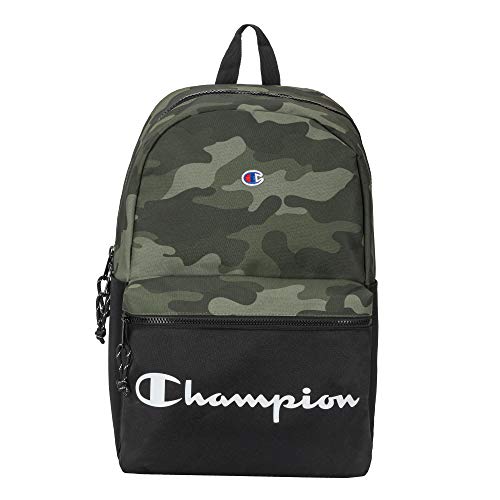 Champion Manuscript Backpack with Padded Adjustable Straps, Water Bottle Pocket for Work, Travel, Daily Use - color: Green Grid Camo