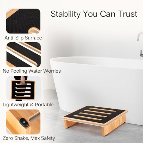 StrongTek 3.5" One Step Stool for Adults, Sturdy Wooden Riser with Non-Slip Rubber Top, 440 lb Capacity, No Assembly Required, Portable for Kitchen, Bathroom, Bedside, Kids & Seniors - size: 3.5"-Natural