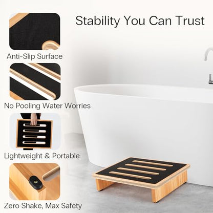 StrongTek 3.5" One Step Stool for Adults, Sturdy Wooden Riser with Non-Slip Rubber Top, 440 lb Capacity, No Assembly Required, Portable for Kitchen, Bathroom, Bedside, Kids & Seniors - size: 3.5"-Natural