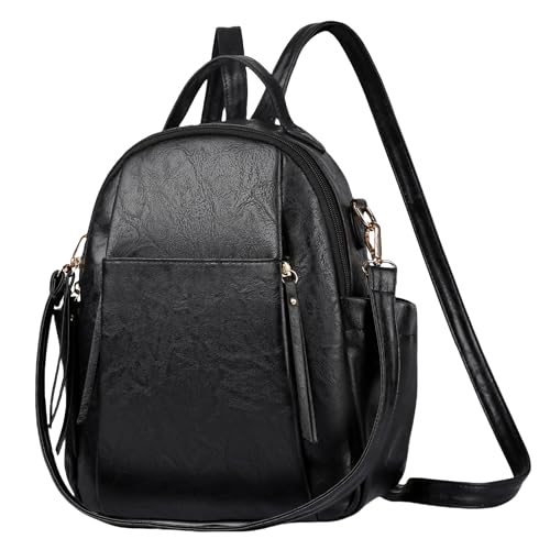 Small Backpack for Women Designer Leather Mini Backpack Purse Ladies Fashion Roomy Shoulder Handbag - color: Black