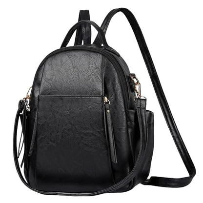 Small Backpack for Women Designer Leather Mini Backpack Purse Ladies Fashion Roomy Shoulder Handbag - color: Black