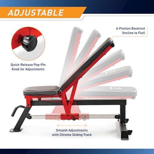 Marcy Foldable Standard Weight Benches, Adjustable Strength Training Benches for Full Body Workout