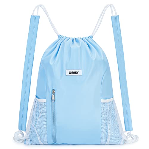 WANDF Drawstring Backpack with Shoulder Pad Sports Gym Backpack with Mesh Pocket String Bag for Women Men(Blue) - color: M, Blue-1, size: Medium