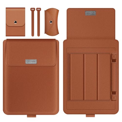 Laptop Sleeve 11-12" Case with Stand Compatible with Microsoft Surface Laptop 5/4/3/2 13.5", MacBook Air/Pro 13.3", PU Leather Sleeve for 15-16" Laptop Computers - Brown - color: Brown, size: 11-12 Inch