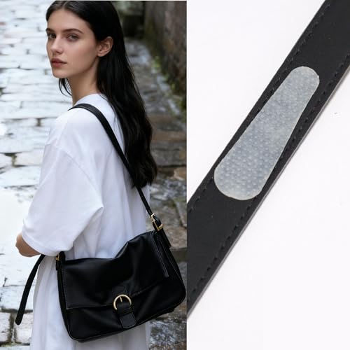Non-Slip Grip Strip Pad - 12 Pack Clear Anti-Slip Patches for Purse Strap, Backpack Strap Keeper, Shoulder Straps for Bags - Fits Leather & Nylon (6 small, 6 big)