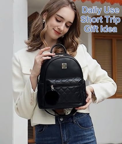 Barsine Girls Fashion Mini Backpack Purse Small Cute Plaid Leather Women Backpacks Little Bag (Black) - color: Black
