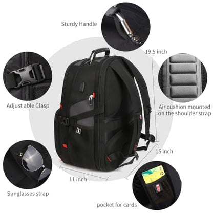 SHRRADOO Extra Large 50L Travel Laptop Backpack with combination lock, College Backpack Airline Approved Business Work Bag Fit 17 Inch Laptops for Men Women,Grey - color: Grey