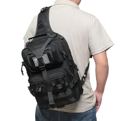 Tactical Sling Bag Backpack Military Rover Shoulder Sling Pack EDC Molle Range Bag Crossbody Chest Pack (Black) - color: Black