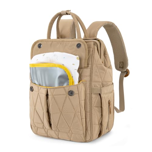 Montana West Wrangler Diaper Bag Backpack Baby Essentials Bag Quilted Travel Backpacks with Insulated Pockets, Portable Changing Pad, Stroller Straps, Pacifier Case - color: Khaki