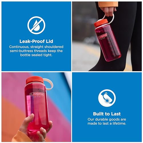 Nalgene 16 oz Wide Mouth Water Bottle | Slim Cup Holder Size, BPA-Free, Durable & Leak Proof Travel Bottle – Thrill & Motion, Endive w/Fuschia Purple - color: Endive w/Fuchsia Purple, size: 16 Ounces