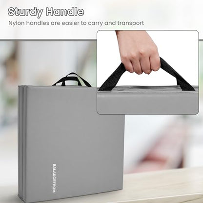 BalanceFrom 6x2 Feet 3-Panel Folding Gymnastics Mat – 2-Inch Thick Pad with Vinyl Surface and Carrying Handles for Tumbling, Yoga, Pilates, Home Workouts, and Martial Arts - color: Gray