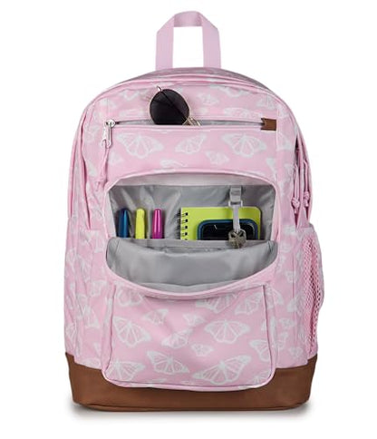 JanSport Cool Backpack with 15-inch Laptop Sleeve, Large Computer Bag Rucksack with 2 Compartments, Ergonomic Straps, Flutter By - color: Flutter By Pink Ice/White/Pink Ice