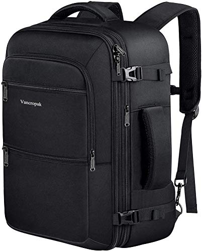 Vancropak Carry On Backpack, 40L Expandable Extra Large Travel Backpack, Flight Approved Water Resistant Luggage Suitcase Daypack, Lightweight College Business Weekender Bag for Men & Women, Black - color: A-black, size: X-Large