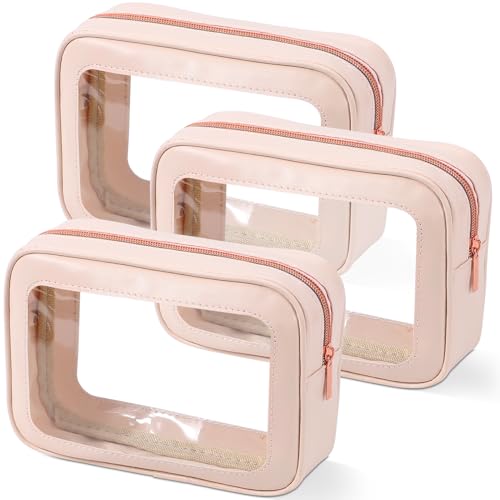 YOPCDJ 3Pack Clear Toiletry Bag,TSA Approved Travel Makeup Pouch with Zipper for Cosmetics and Toiletries，Diaper Bag Organizer Pouch Set，Women's Purse Organizer and Clear Car Bag - color: Pink, size: 3 pieces
