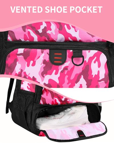 Basketball Bag Backpack for Men Women with Ball & Shoes Compartment 30L Capacity Lightweight Breathable Boys Girls Soccer Ball Bag Backpack Fit Volleyball Football Sports Travel School Gym - color: TK8PinkCamo