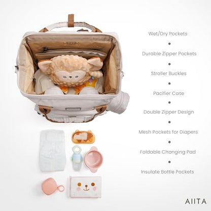 Diaper Bag Backpack, Multifunction Diaper Bag with Changing Station, Stylish Baby Bags, Large Unisex Diaper Backpack for Mom and Dad, Baby Registry Search, Portable Changing Pad – White Beige - color: White Beige