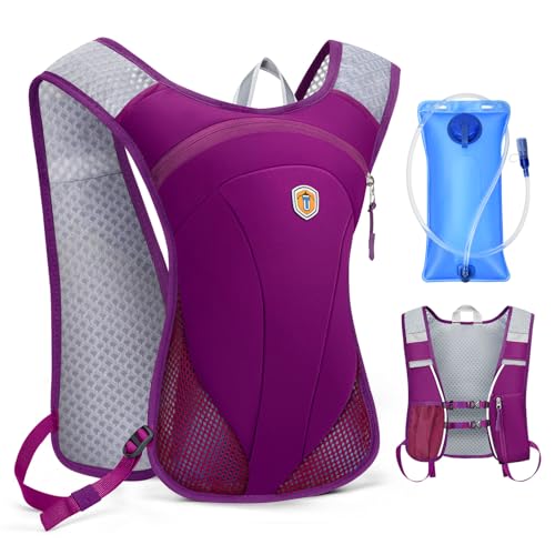 Hydration Backpack with 2L Water Bladder Bag, Lightweight and Breathable Running Vest for Men, Adjustable Chest Straps Water Pack for Cycling Hiking Climbing Outdoor - color: Rose Pink