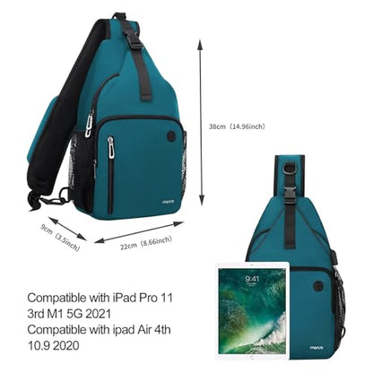 MOSISO Sling Backpack Bag, Crossbody Shoulder Bag Travel Hiking Daypack Chest Bag with Front Square Pocket&USB Charging Port - color: Teal Green