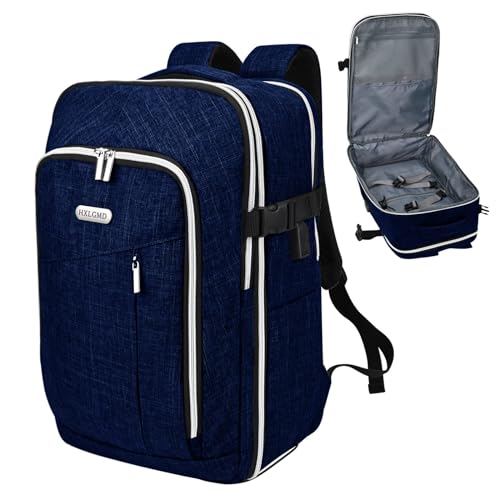 Personal Item Travel Carry On Luggage Backpack for Women Men Flight Approved Casual Weekender Laptop Bag for College Business Outdoors Hiking Water Resistant Lightweight Daypack with USB Charging Port - color: Navy Blue, size: Non-expandable