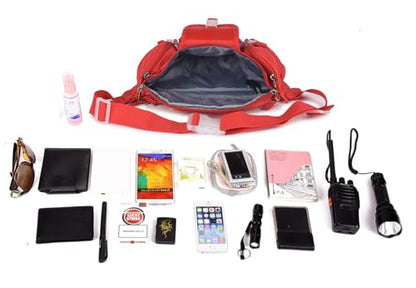ArcEnCiel Tactical Fanny Pack for Men Women Waist Bag Hip Belt Outdoor Hiking Fishing Bumbag with Patch（Red） - color: Red