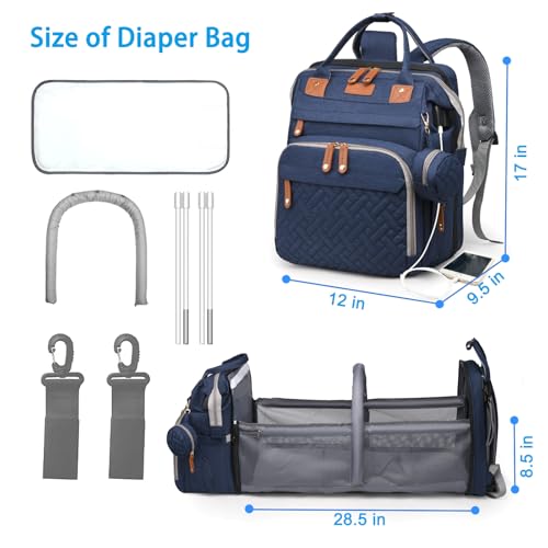 Jeryswet Baby Diaper Bags with Changing Station, Waterproof Large Capacity Diaper Bag Backpack for Moms Dads with USB Charging Port and Stroller Straps, Baby Shower Gifts, Blue - color: Blue