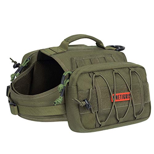ONETIGRIS Dog Backpack for Medium & Large Dogs, Nylon Backpack for Dogs Tactical Pet Backpack with Side Pockets for Hiking Walking Training Running (Green, Large) - color: Green, size: Large