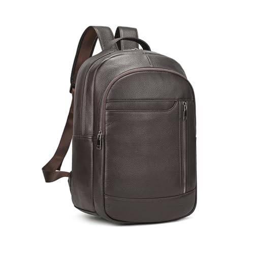 LUUFAN Genuine Leather Backpack for Men, Casual Shoulder Bag Multi Pockets Daypack 15.6 Inch Laptop Bag for Travel Business Outdoor, Brown - color: 8016-brown