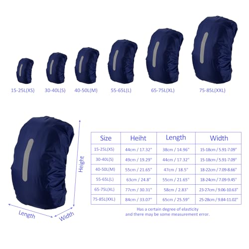 M METERXITY Backpack Rain Cover - Waterproof Lightweight Cover with Vertical Reflective Strap, Apply to Cycling/Hiking/Mountain Climbing (40-50L, M, Dark Blue)