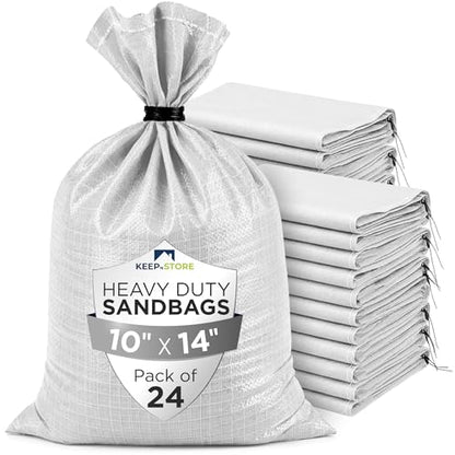 Heavy Duty Sand Bags Pack of 24, White Empty Sandbags with Built-In Ties, Woven Polypropylene UV Protection 1600 Hours, Fillable Bags for Flood Control, Weight, 10x14 inches, 15 Pounds Volume - size: 10"W x 14"L, style: Pack of 24