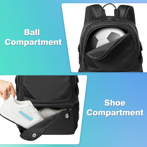 Soccer Bag, Lightweight Soccer backpack with Ball Compartment & Shoe Compartment for Basketball Volleyball & Football, Large and Water Resistant Sports Backpack for Son Daughter Men Women Black &Pink