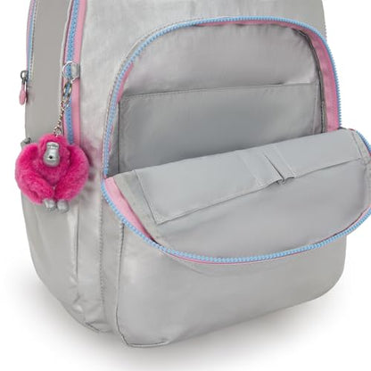 Kipling Women's Seoul Extra Large 17" Laptop Backpack, Durable, Roomy with Padded Shoulder Straps, Built-In Protective Sleeve - color: Chrome Met Pop, size: 13.5''L x 17.75''H x 9''D