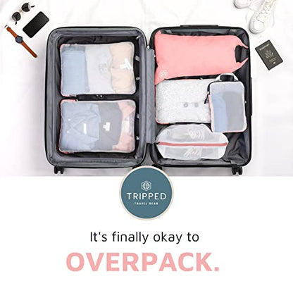 Large Packing Cube Set with See Through Mesh- Compression Packing Cubes Travel Organizers by TRIPPED Travel Gear (Dusty Rose) - color: Dusty Rose