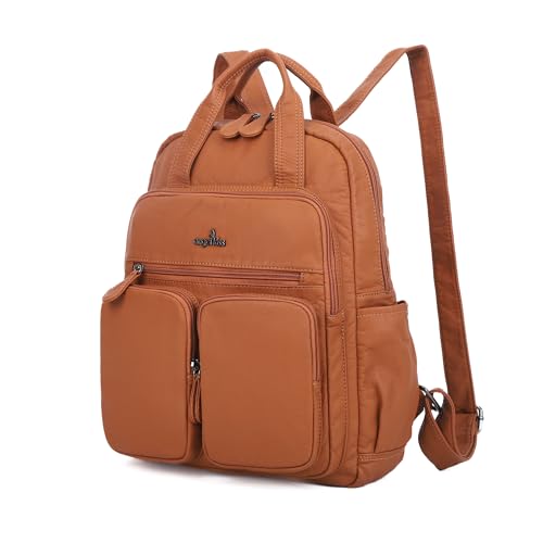 Angel Kiss Backpack Purse for Women Soft Washed Leather Multi Pocket Casual Travel Backpacks… - color: 173brown