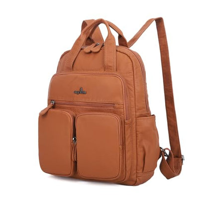 Angel Kiss Backpack Purse for Women Soft Washed Leather Multi Pocket Casual Travel Backpacks… - color: 173brown