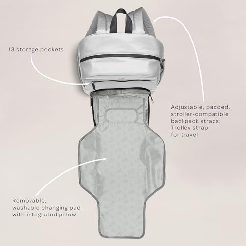 JuJuBe JJB New Deluxe Diaper Bag Backpack with Portable Changing Pad, Stroller Straps, Large Travel Backpack for Boy or Girl, Carrying Baby Bottles, Diapers, Pacifiers, Grey - color: Grey
