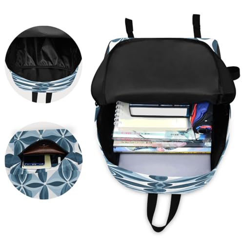 Blue Pattern Lightweight Casual Backpack for Women & Men, Multi-Pocket Everyday Travel Bag with Adjustable Straps, Versatile Daypack for Work, Outdoor Activities & Daily Use