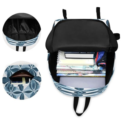 Blue Pattern Lightweight Casual Backpack for Women & Men, Multi-Pocket Everyday Travel Bag with Adjustable Straps, Versatile Daypack for Work, Outdoor Activities & Daily Use
