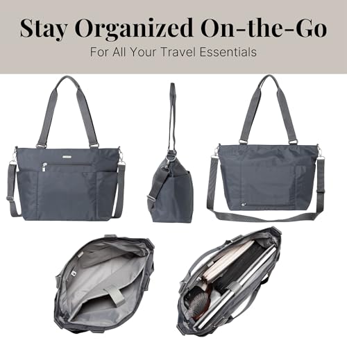 Baggallini Essential Laptop Tote - Work Tote Bag with Laptop Sleeve - Lightweight Travel Crossbody Shoulder Bag for Women - color: Charcoal Gray
