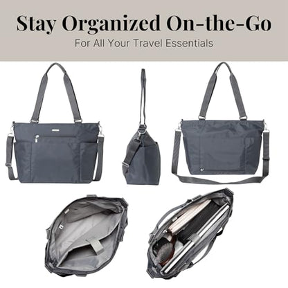 Baggallini Essential Laptop Tote - Work Tote Bag with Laptop Sleeve - Lightweight Travel Crossbody Shoulder Bag for Women - color: Charcoal Gray