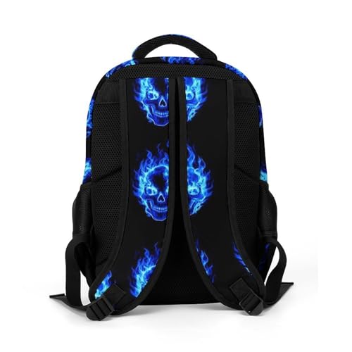 Cute College Laptop Backpack Fire Flaming Blue Cool Skull, Sturdy Travel Business Bag with Tumbler Holder Gifts for Nurse Teacher Women - color: Pattern (350)