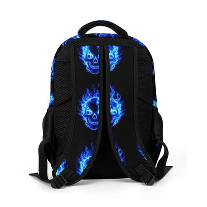 Cute College Laptop Backpack Fire Flaming Blue Cool Skull, Sturdy Travel Business Bag with Tumbler Holder Gifts for Nurse Teacher Women - color: Pattern (350)