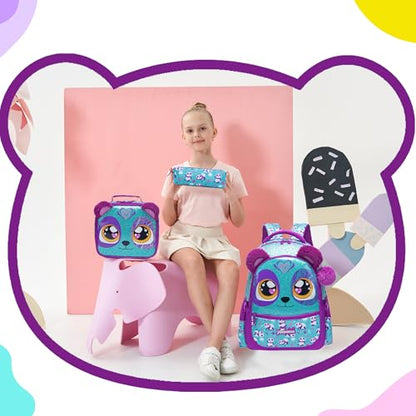 3 in 1 Backpack Set for Girls - Ages 8-10 with Lunch Box & Pencil Case - color: Purple 01