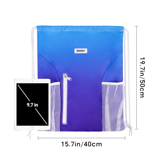 WANDF Drawstring Backpack Sports Gym Sackpack with Mesh Pockets Water Resistant String Bag for Women Men (Blue) - color: Blue