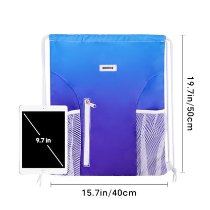 WANDF Drawstring Backpack Sports Gym Sackpack with Mesh Pockets Water Resistant String Bag for Women Men (Blue) - color: Blue