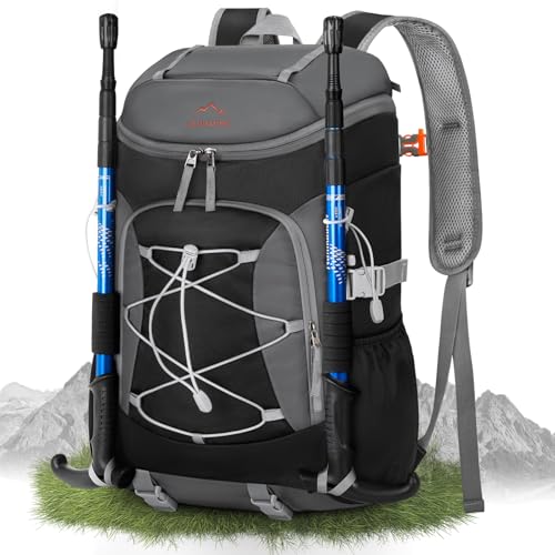 RAINSMORE Foldable Hiking Backpack for Women Men Packable Camping Backpack 40L Waterproof Hiking Daypack Bag Lightweight Collapsible Daypack for Travel Trekking Mountaineering Large Capacity Black - color: Black and Grey