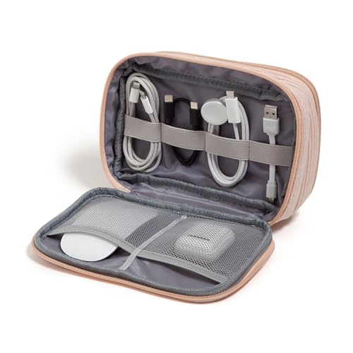 U Brands Dual Zip Corduroy Travel Electronics Organizer, Tech Carry Case, Portable Travel Bag, Cord Storage, 8" x 5.25" x 2.5", Dusty Rose Pink - color: Dusty Rose Pink