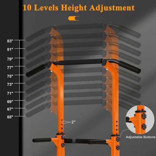 DlandHome Power Tower Pull Up Dip Station Multi-Function Fitness Equipment for Strength Training Adjustable Height Dip Stand for Home Gym - color: Orange