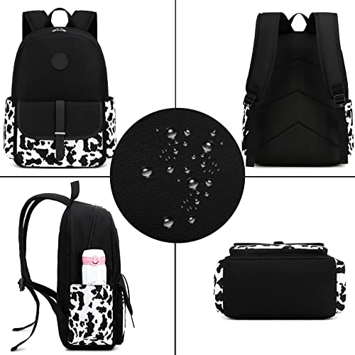 Bluboon Backpack for School Teen Girls Bookbags with Lunch Bag & Pencil Case Aesthetic Water Resistant School Bags for Kids - color: Cow Print