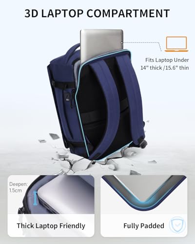 ECOHUB Anti Theft Laptop Backpack, Flight Approved Travel Bag, 30L Personal Item for Business Commute, Fits 17.3" Computer, Blue - color: Blue