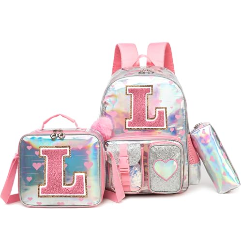 HTgroce Cute Backpacks for Girls School Backpack for Kids Backpacks for Elementary Primary School Bags for Girls Bookbags, Pink L Letter Backpack - color: Pink, style: L